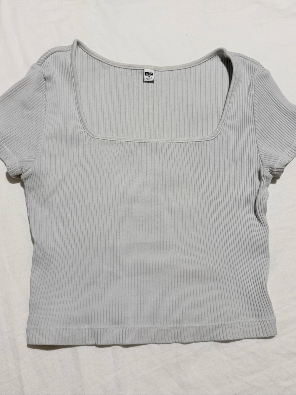 UNIQLO Ribbed Square Neck Cropped Top Light Gray M